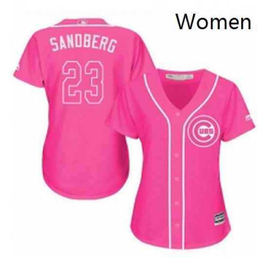 Womens Majestic Chicago Cubs 23 Ryne Sandberg Authentic Pink Fashion MLB Jersey